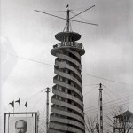 There was a parachute tower in Moscow's Gorky Park where thrill-seekers could float to the ground in the 1930s equivalent of a bungee jump. The spiral in the building was a walkway on which participants would wait their turn.